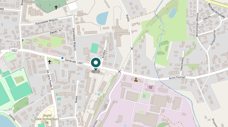 Mapa okolicy ulicy Generała Sikorskiego w Międzychodzie z zaznaczoną siedzibą firmy MACLOM